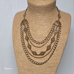 Vintage 5-Strand Gold-tone Filigree Bib Necklace